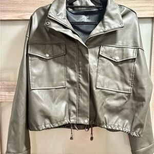 Tahari Women's Olive Faux Leather Jacket